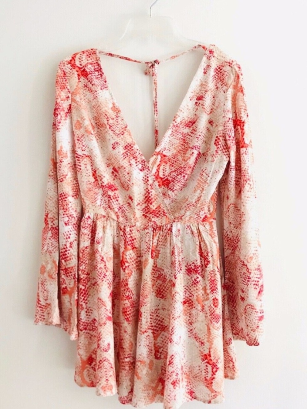 ArkCo Anthropologie Python Romper Size S Pink Bell Sleeve Animal Print Open Back